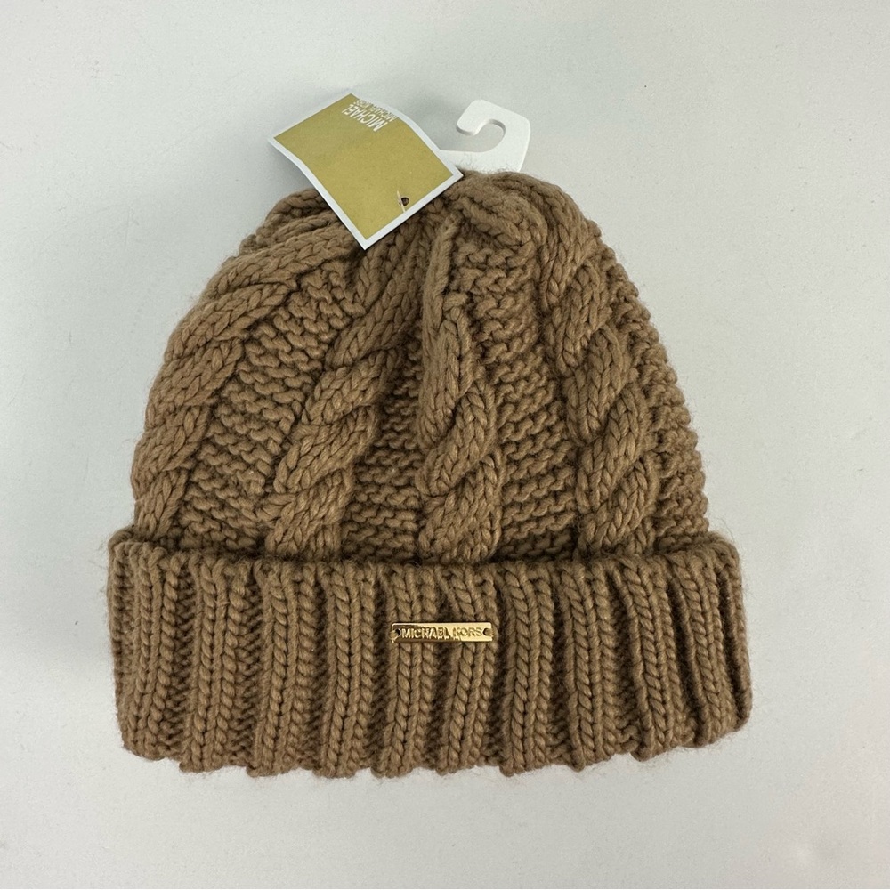 MICHAEL Michael Kors Lined Tan Cable Knit Hat NWT